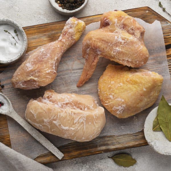 Arrangement frozen chicken table