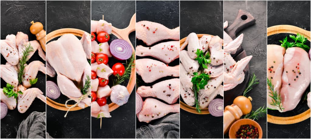Photo collage raw chicken chicken meat top view 1024x459